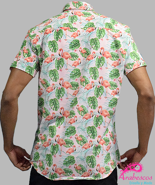 Camisa Playera Flamencos Hojas Verdes