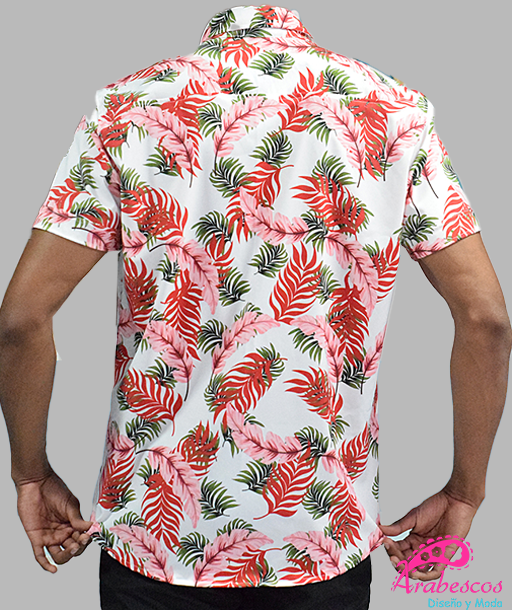 Camisa Playera Blanca Hojas Rojas