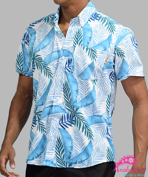 Camisa Playera Blanca Hojas Azules