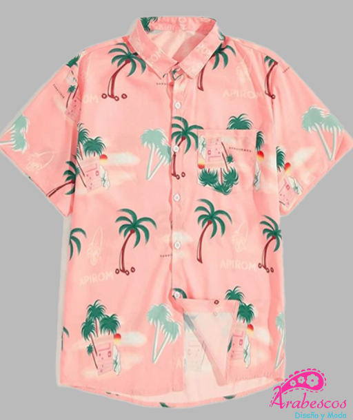 Camisa Playera Rosada con Palmas