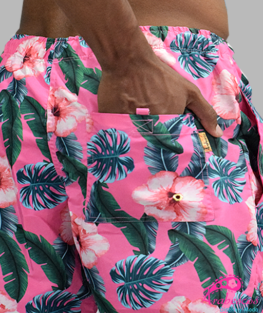 Pantaloneta Rosada Flores Rosadas Hojas Verdes