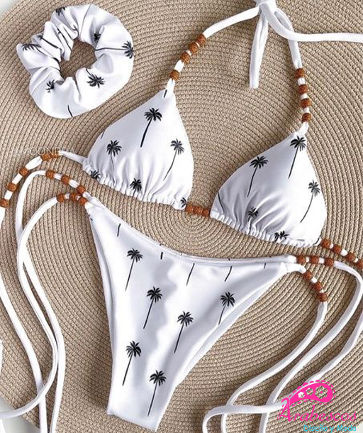 Bikini Blanco Palmas Negras Tiritas