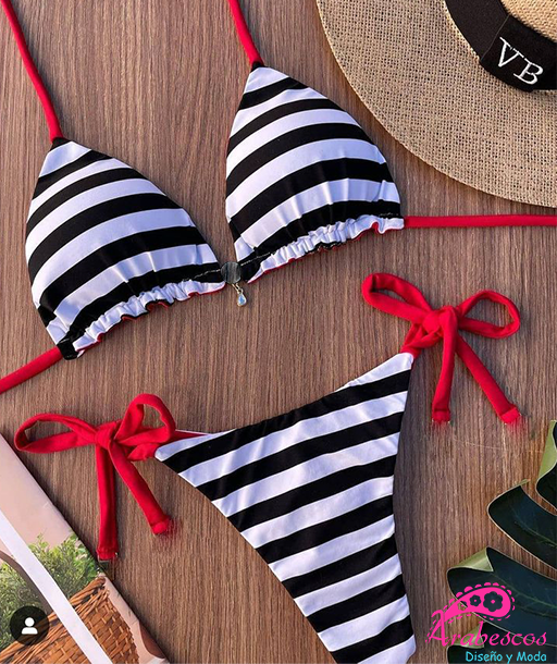 Bikini Marinero Rojo y Negro Tiritas