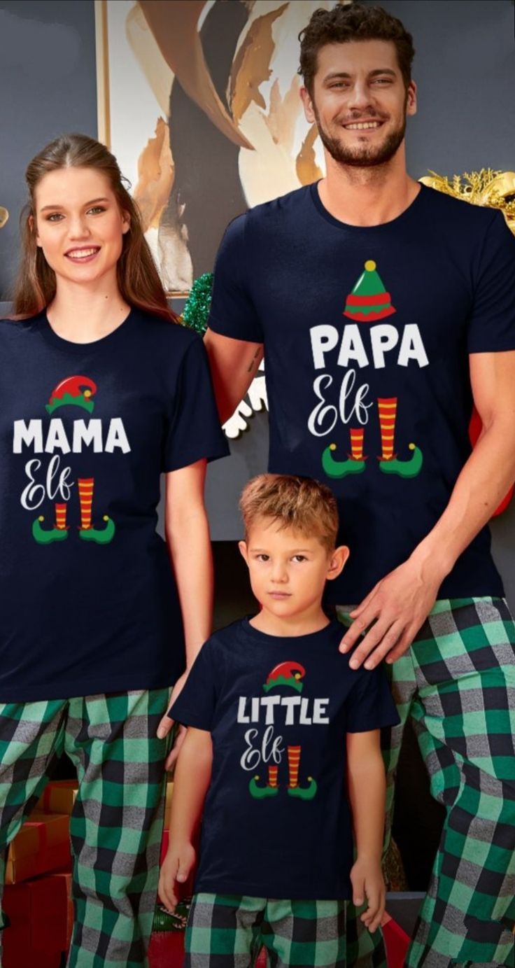 Pijama Navideña Manga Corta Azul Oscuro Elfo Pantalón Verde Cuadros