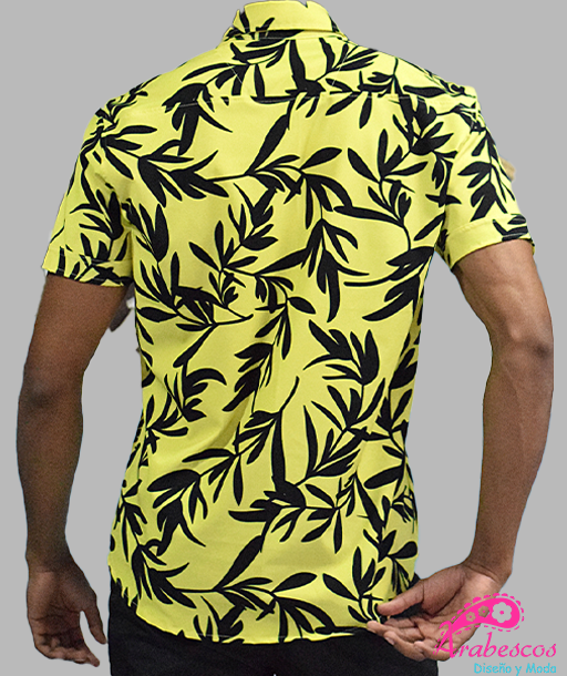 Camisa Playera Amarilla Hojas Negras