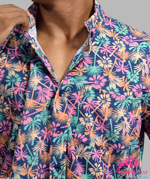 Camisa Playera Palmas Fondo Azul Oscuro