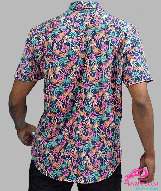Camisa Playera Palmas Fondo Azul Oscuro