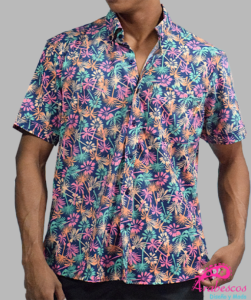 Camisa Playera Palmas Fondo Azul Oscuro