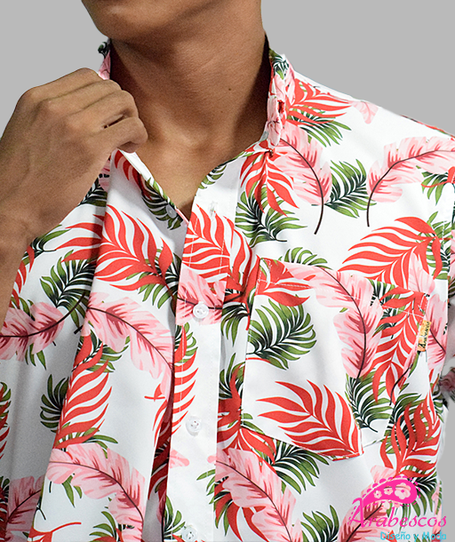 Camisa Playera Blanca Hojas Rojas