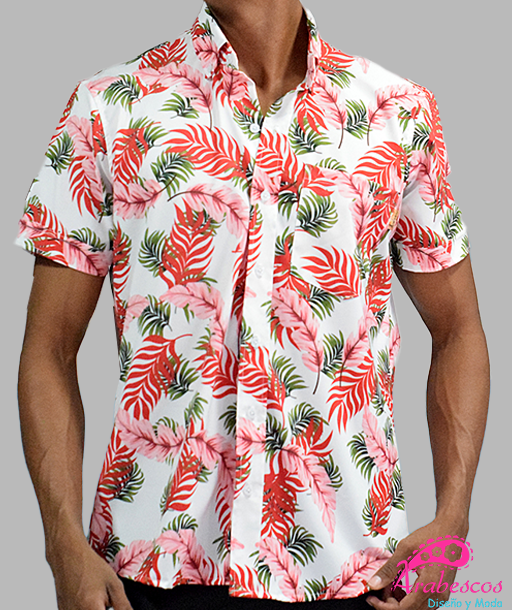 Camisa Playera Blanca Hojas Rojas