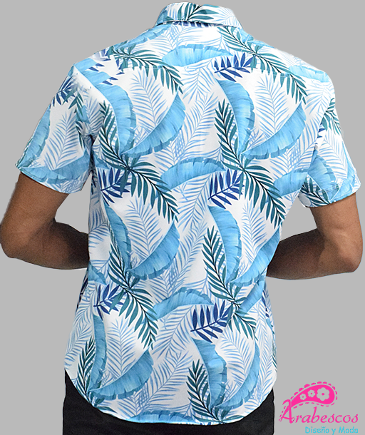 Camisa Playera Blanca Hojas Azules