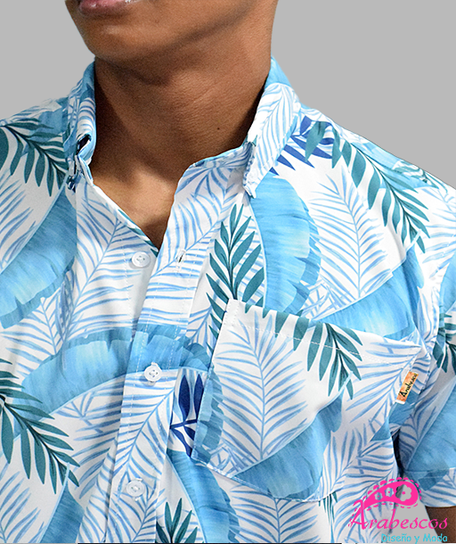 Camisa Playera Blanca Hojas Azules