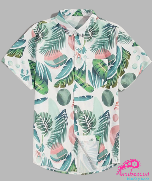 Camisa Playera Azul Hojas Verdes