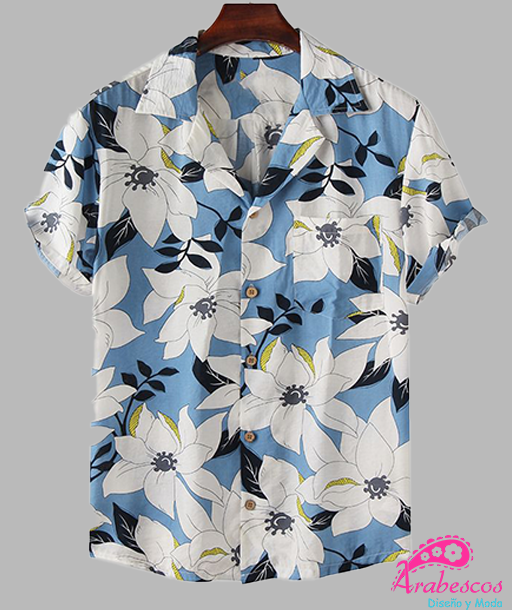 Camisa Playera Lirios Blancos Fondo Azul