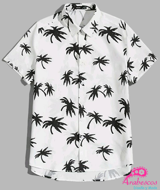 Camisa Playera Blanca Palmas Negras