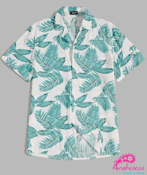 Camisa Playera Blanca Hojas Verdes