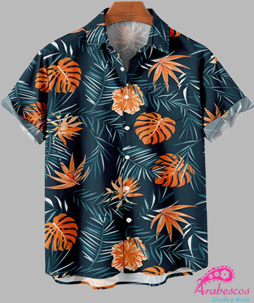 Camisa Playera Negra Hojas Terracota