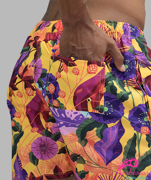 Pantaloneta Mostaza Flores Moradas