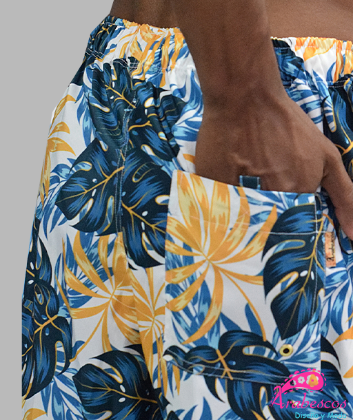 Pantaloneta Blanca Hojas Azules y Mostaza