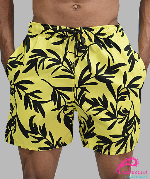 Pantaloneta Amarilla Hojas Negras