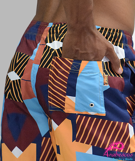 Pantaloneta Geometria Cafe y Mostaza