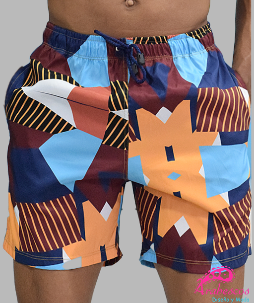 Pantaloneta Geometria Cafe y Mostaza