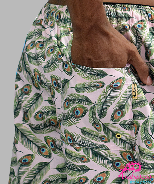 Pantaloneta Rosada Plumas Pavo Real
