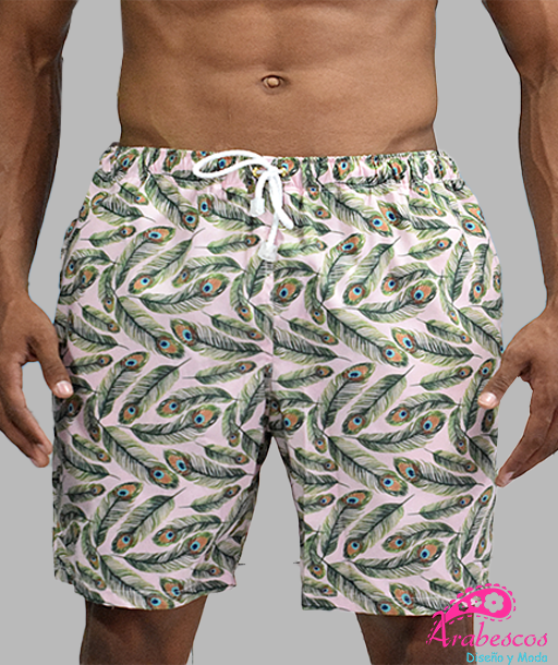 Pantaloneta Rosada Plumas Pavo Real