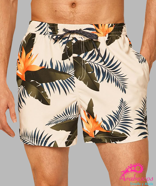 Pantaloneta Hojas Cafe Fondo Beige