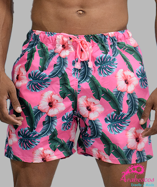Pantaloneta Rosada Flores Rosadas Hojas Verdes