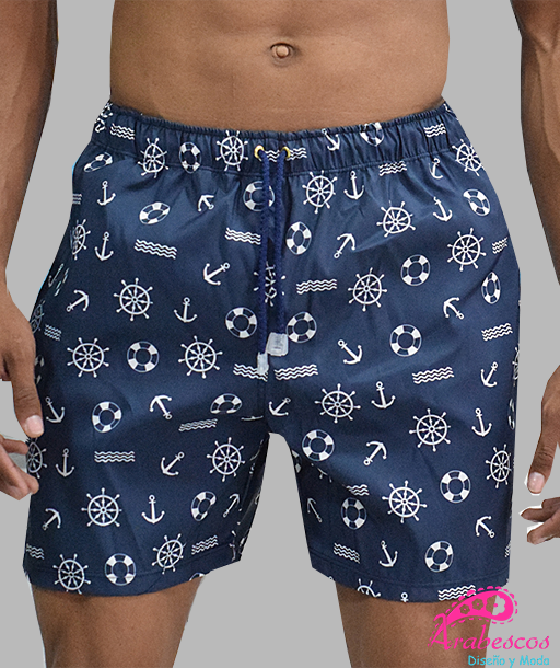 Pantaloneta Azul Oscuro Anclas y Timones Blancos