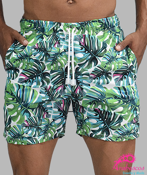 Pantaloneta Blancas Hojas Verdes