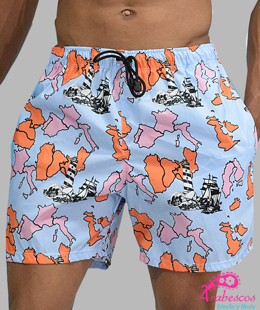Pantaloneta Mapamundi Fondo Azul