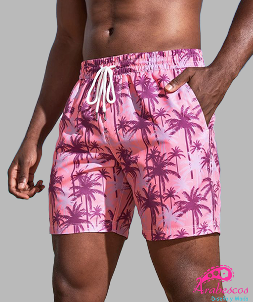 Pantaloneta Rosada Palmas Moradas