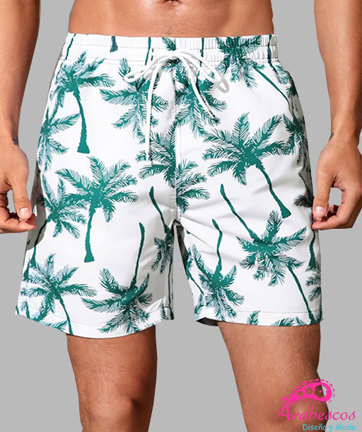 Pantaloneta Blanca Palmas Verdes