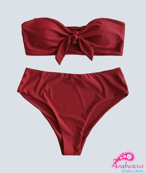 Bikini Strapless y Panty Alto Vinotinto