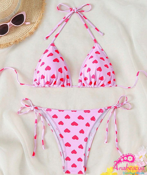 Bikini Rosado Corazones Tiritas