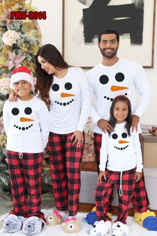 Pijama Navideña Manga Corta Hombre Nieve y Pantalón Rojo